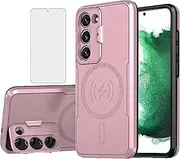 [Asuwish] Phone Case for Samsung Galaxy S23 5G with Tempered Glass Screen Protector and Stand Slim Cell Cover Hard Hybrid Mobile Accessories Rugged S 23 23S GS23 G5 SM-S911U 6.1 inch Women Men Rose gold