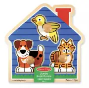 Melissa & Doug HOUSE PETS Jumbo Knob Wooden Tray Puzzle Easy Grasp 3 Pieces BN