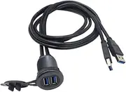 USB Panel Flush Mounted Cable, 2 x USB 3.0 Male to Female Extension Mount Dashboard Holder, USB Mounting Socket for Car, Boat, Motorcycle 1 M/3.3 ft (Round Double USB 3.0)