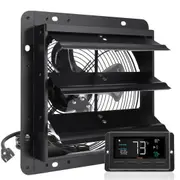 Shutter Exhaust Fan, 254mm / 10inch with Temperature Humidity Controller, EC-motor, 843 CFM, Variable Speed Adjustable Wall Mount Attic Fan, Ventilation and Cooling for Greenhouses, Garages,