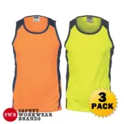 3 x DNC Workwear Mens Hi Vis Cool Breathe Summer Singlet Safety Labourer 3842