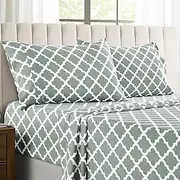 Lux Decor California King Sheet Sets, 4-Pc, Breathable Hotel Style Sheets, Microfiber Sheets Deep Pockets, Easy-Fit, Soft & Wrinkle Free Oeko-Tex Quatrefoil Bed Sheets (Cal King, Grey)