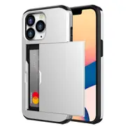ZUSLAB Slide Armor Card Holder Case for iPhone 13 Mini 5.4" Protective Shockproof Hard Back Cover for Apple - Silver