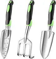 JMOO Garden Tools, 3-Piece Garden Tool Set with Non-Slip Ergonomic Handles, Lightweight Aluminum Alloy Rust-Proof Durable Gardening Hand Tools, Ideal Gardening Tools Gifts for Women and Men