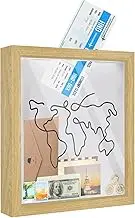 Adventure Archive Box, Travel Shadow Box Frame, Memory Box for Keepsakes, Ticket Collection Holder with Slot, Hang Memorabilia, Awards, Wedding, Tickets, and Photos (Wood Color, 8x8)