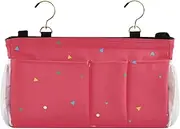 Amooorous Bedside Caddy Bed Organizer Bed Hanging Bag for Home, College, Dorm, Bunk/Hospital Bed, Crib Bed Rails Red Background Colorful Dots