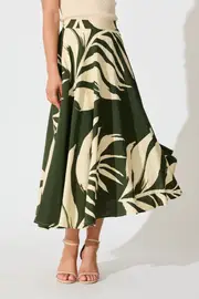 Aria Midi Skirt in Green and Cream Leaf Print 8