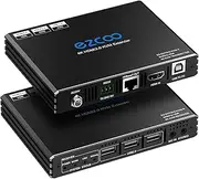ROFAVEZCO 4K HDMI KVM Extender USB Uncompressed 4K 60Hz HDR Single over Cat5e/6 up to 300ft, 3 Ports USB2.0 Hub POE+RS232+EDID+3.5mm Stereo Audio and Microphone, EX70H2KVM