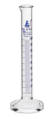 Eisco Labs 10ml Graduated Cylinder, Class B, Blue Graduations, Round Base
