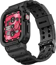 [amBand] Compatible for Apple Watch Band 44mm 42mm with Bumper Case, Rugged Men Clear Transparent Bands for Apple Watch SE and iWatch Series 6 5 4 3 2 1, Sport Military Protective Cases Protector Drop-Proof