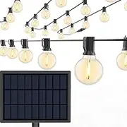 Sunlitec Solar String Lights Waterproof LED Indoor/Outdoor Hanging Umbrella Lights with 30 Bulbs - 50 Ft Patio Light for Deckyard Tents Market Cafe Gazebo Porch Party Decor