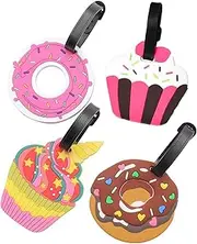 Vekwise 4 Pieces Dessert Ice Cream Luggage Tags - Lovely Cake & Donut Designs, Adjustable Strap, ID Card, Multi-colored, 4 Labels
