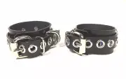 LEATHER Bondage Eyelet Grommet HandCuffs BDSM Restraint Cuffs fetish RATS BUM
