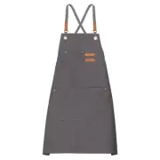 Canvas Chef Aprons Adjustable 78x68cm Cross Back Kitchen Apron 3 Pockets Grey