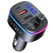Car Bluetooth FM Transmitter Radio MP3 Adapter Kit USB C Fast Charger hands free