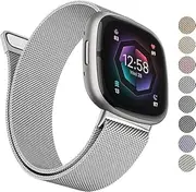 Stainless Steel Bands Compatible with Fitbit Versa 4/Versa 3 Bands,Fitbit Sense 2 Bands,Fitbit Sense Bands for Women and Men Adjustable Magnetic Stainless Steel Metal band(black) S