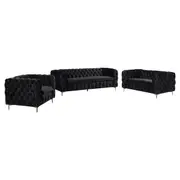 3+2+1 Seater Sofa Classic Button Tufted Lounge in Black / Grey Velvet Fabric with Metal Legs