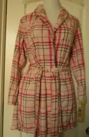 Muk Luks Pink Plaid Short Fleece robe belted Size Large