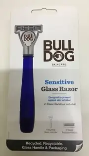 #Bulldog Mens Skincare Recycled Glass Handle Razor with Including Stand