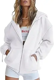 [Generic] Womens Zip Up Hoodies Long Sleeve Sweatshirts Fall Outfits Oversized Sweaters Casual Fashion Jackets, White, 3X-Large