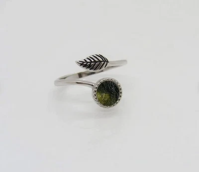 Solid Moldavite Round Ring 925 Sterling Silver Promise Ring Jewelry women Gifts
