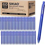 Sikao Blue Pens | 60 Pack Retractable Ballpoint Pens Multipack | Blue Ink Medium Point 1.0mm | Smooth Writing Ball Point Pens | School Office Supplies, Box of Pens Bulk (Blue Ink)