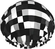 Black White Formula Checkered Pattern Print Various Activities Shower Cap Reusable Soft And Lightweight Bath Hair Cap Long Hair