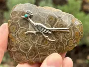 100 gr. Arizona Petrified Coral & sterling silver road runner paperweight -cute!