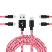 Catzon 1M 2M 3M 5Packs USB Type C Cable Nylon Braided W Phone Cable Fast Charger Cable USB Cord -Pink White