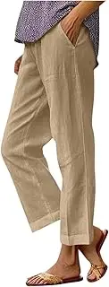 Linen Pants for Women Lightweight Casual Loose High Waist Straight Legs Trousers Summer Beach Yoga Pants with Pockets