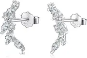 [Lansora] Bling Cz floral leaf stud earrings silver gold laurel flower branch Cubic zirconia Earrings studs