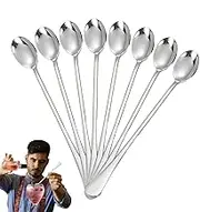 Pack of 8 Long Spoons, Latte Macchiato, Long Handle, Mixing Spoon, Stainless Steel, 7.87 Inch Long Handle Mixing Ice Cream Mixing Spoon, Durable Long Spoon, Suitable as Ice Cream Spoon, Tea Spoon,