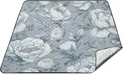 Vintage Blue and White Roses Waterproof Camp Blanket Water Resistant Outdoor Portable Picnic Blanket for Family Couples Gift alfombra de Picnic