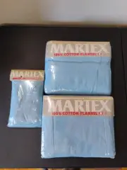 Vintage Martex Solid Color Blue Full Fitted Flat Sheets Pillows Cotton Flannel