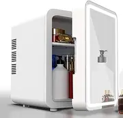 4 L Makeup Mini Refrigerator with Dimmable LED Mirror for Bedroom, Car, Office and Food White