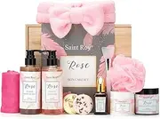 Spa Gifts for Women，10pcs Self Care Kit ROSE Scented with Facial Cleanser, Scrub Body Wash, Facial Clay Mask, Facial, Essential Oil, Birthday Gifts Skin Care Set, Mothers Day Gifts Ideas