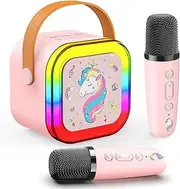 Karaoke Machine for Kids, 2 Microphones, Wireless Bluetooth Speaker, Unicorn Gifts for Girls, for 3-12 Year Old Girls, Birthday Gifts, Microphone for Kids Toys
