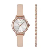 在飛比找PChome24h購物優惠-EMPORIO ARMANI 典藏晶鑽時尚套錶組-玫瑰金X粉
