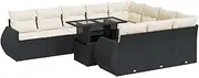 vidaxl - 11 Piece Black Poly Rattan Garden Patio Sofa Set with Storage and Washable Cushions