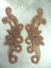 Rose Gold Appliques Crystal Rhinestone Beaded Mirror Pair 7.5" (XR27X-rsglcr)