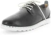 [JUST BEE COMFORT] JUST BEE Corinne II Leather Lace Up Black Smooth Womens Flat Casual Shoe - US Size 7