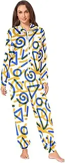 [AIXIWAWA] Adult Onesie Pajamas, One Piece Pajama Jumpsuits for Men Women Zip Front Unisex (Colorful Line Doodle), Colored, Medium