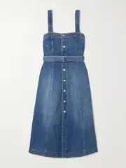 [SIMKHAI] SIMKHAI - Alba Belted Stretch-denim Midi Dress - Mid denim - US6 US 6 Blue