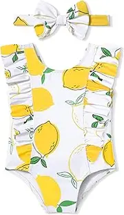 [KANGKANG] Newborn Baby Girls Swimsuit Ruffle Collar Floral Swimsuit Two Piece Bikini Sunsuit UPF 50+ UV…