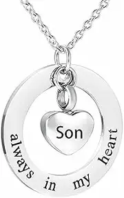 [Generic] Stainless Steel Cremation Urn Pendant Memorial - Ashes Keepsake Cremation Necklace - Son Always in My Heart