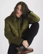 $695 rag & bone M Medium Colton Japanese Satin Jacket Army Green Coat