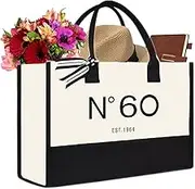 QLSKO 60th Birthday Gift Canvas Tote Bag for Women,N°60 EST.1964 Keepsake Beach Bag 60 Party Birthday Present for Her sixty