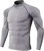 [Abigprofit] Thermal Underwear for Men High Collar Thermo Shirt Quick Dry Compressed Underwear Gray XL