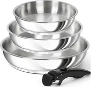 Stainless Steel Frying Pan Set, Cooking Pans with Removable Handle, Triply Base Stainless Steel Pan Set, Induction Compatible Skillet- 8" & 9.5" & 11"