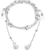 [sourcing map] Beaded Glasses Chain, Pearl Eyeglass Chain Eyewear Retainer Eyeglasses Strap Holder Around Neck Sunglasses Chains for Women Girls, Silver, Silver, cm